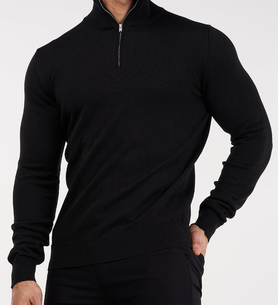 THE SANTONI - HALFZIP SWEATER - ZWART